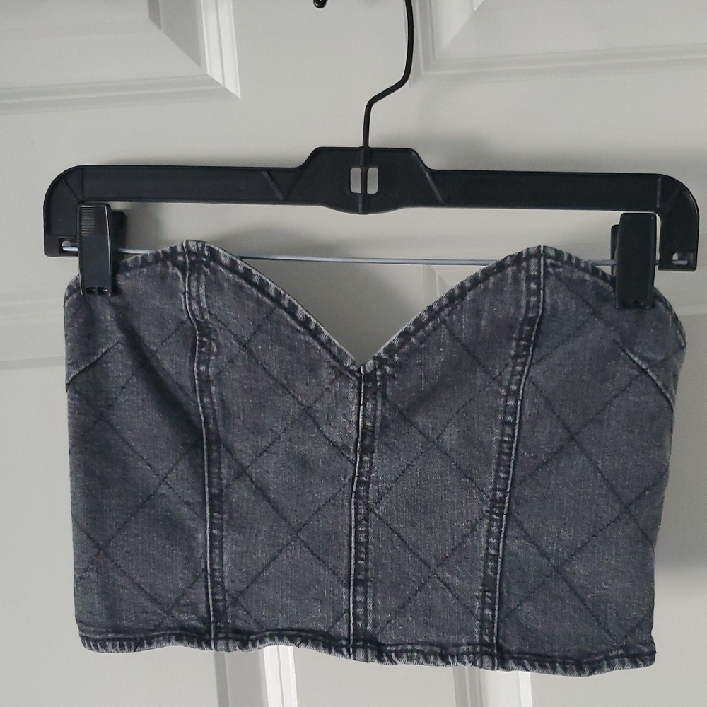Retrofête RTR Stone Quilted Pattern Denim Top Size M